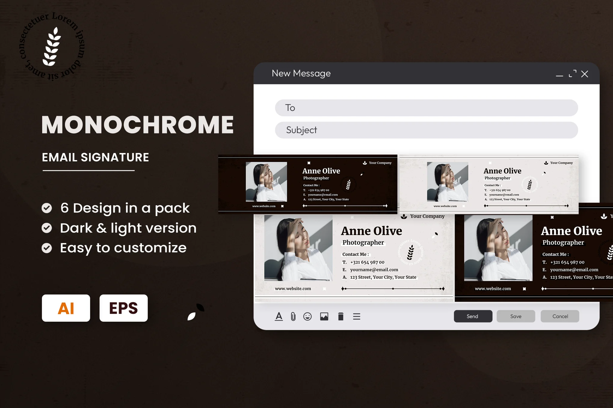 رابط کاربری Monochrome Black White Email Signature