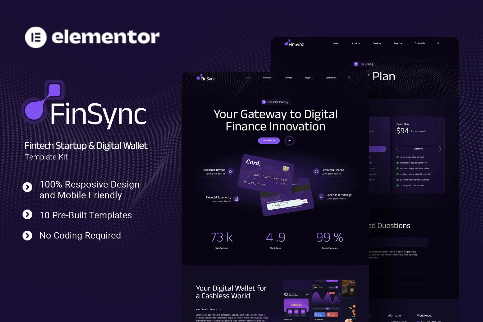 FinSync - Fintech Startup & Digital Wallet Elementor Template Kit