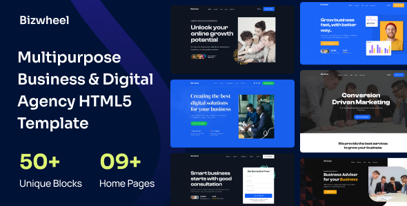 قالب HTML5 چند منظوره شرکتی Bizwheel