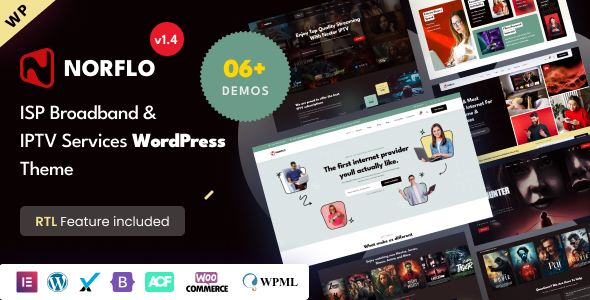 قالب خدمات ISP و IPTV وردپرس Norflo