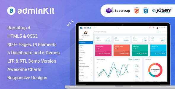 دانلود قالب بوت استرپ مدیریت چند منظوره AdminKit