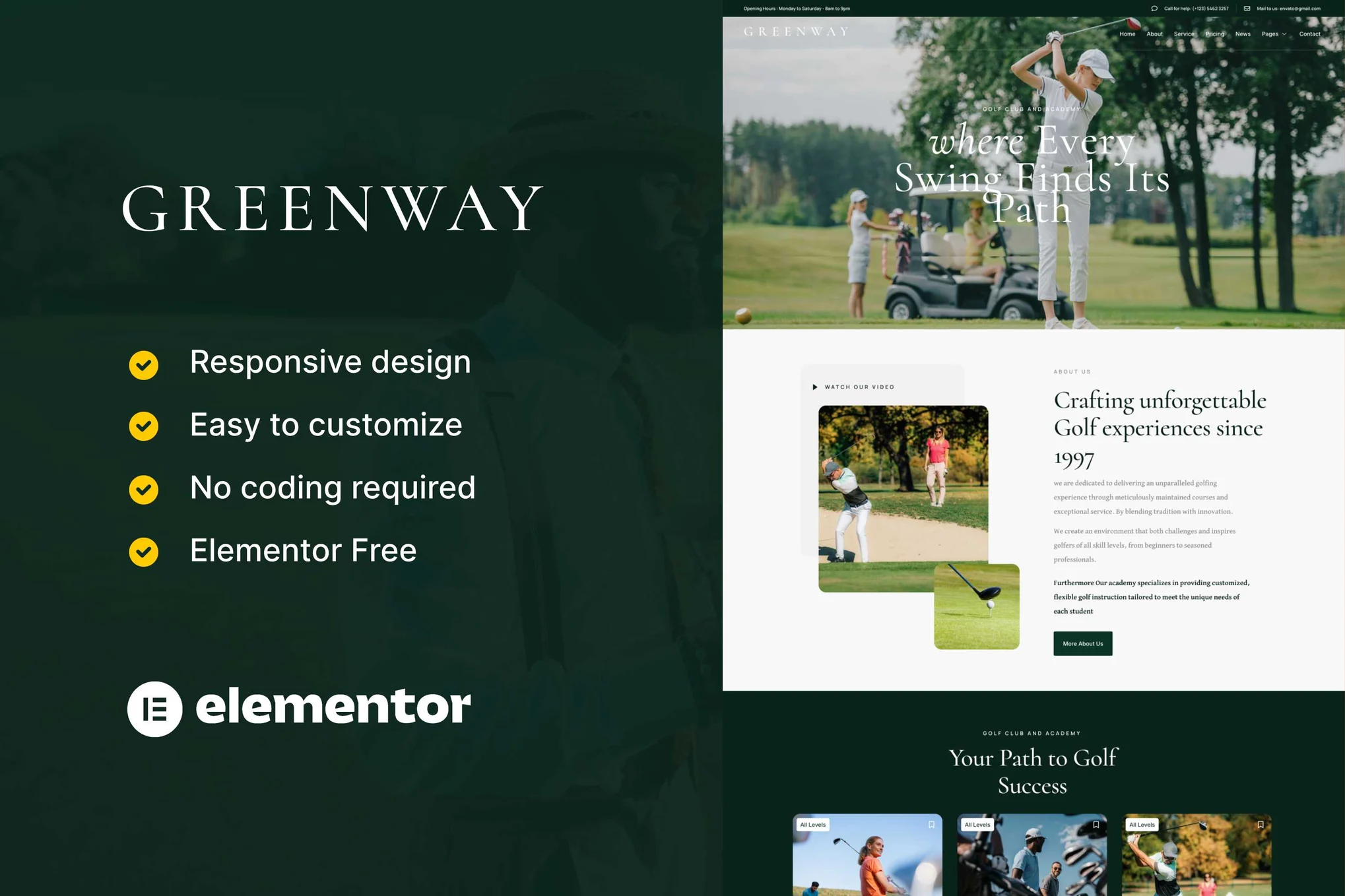 قالب باشگاه گلف المنتور وردپرس GreenWay
