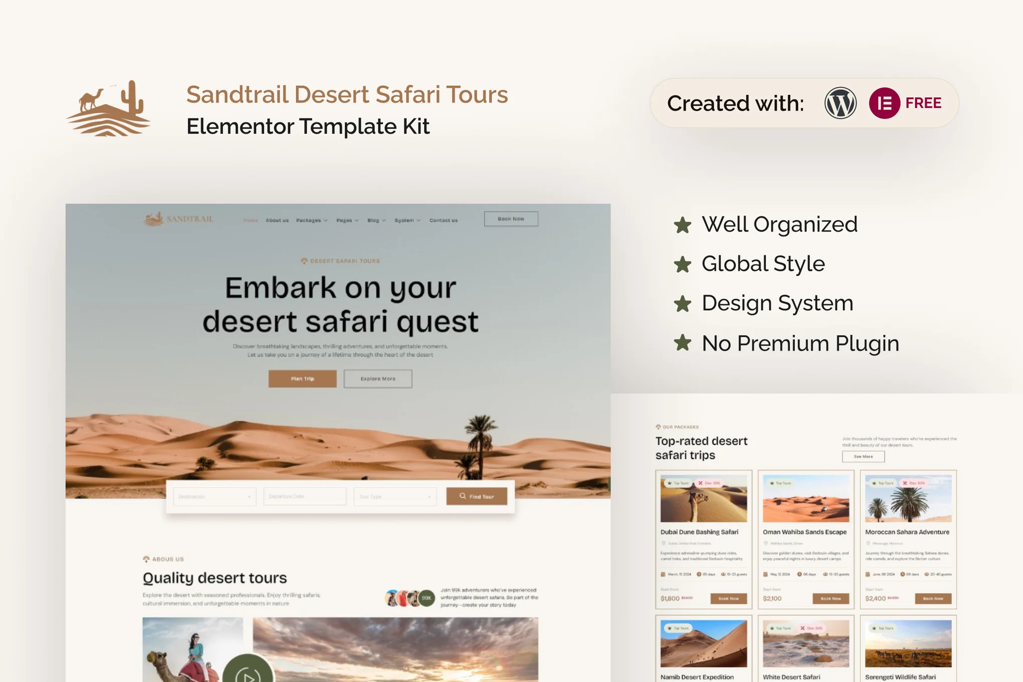 قالب تور کویرگردی المنتور وردپرس Sandtrail