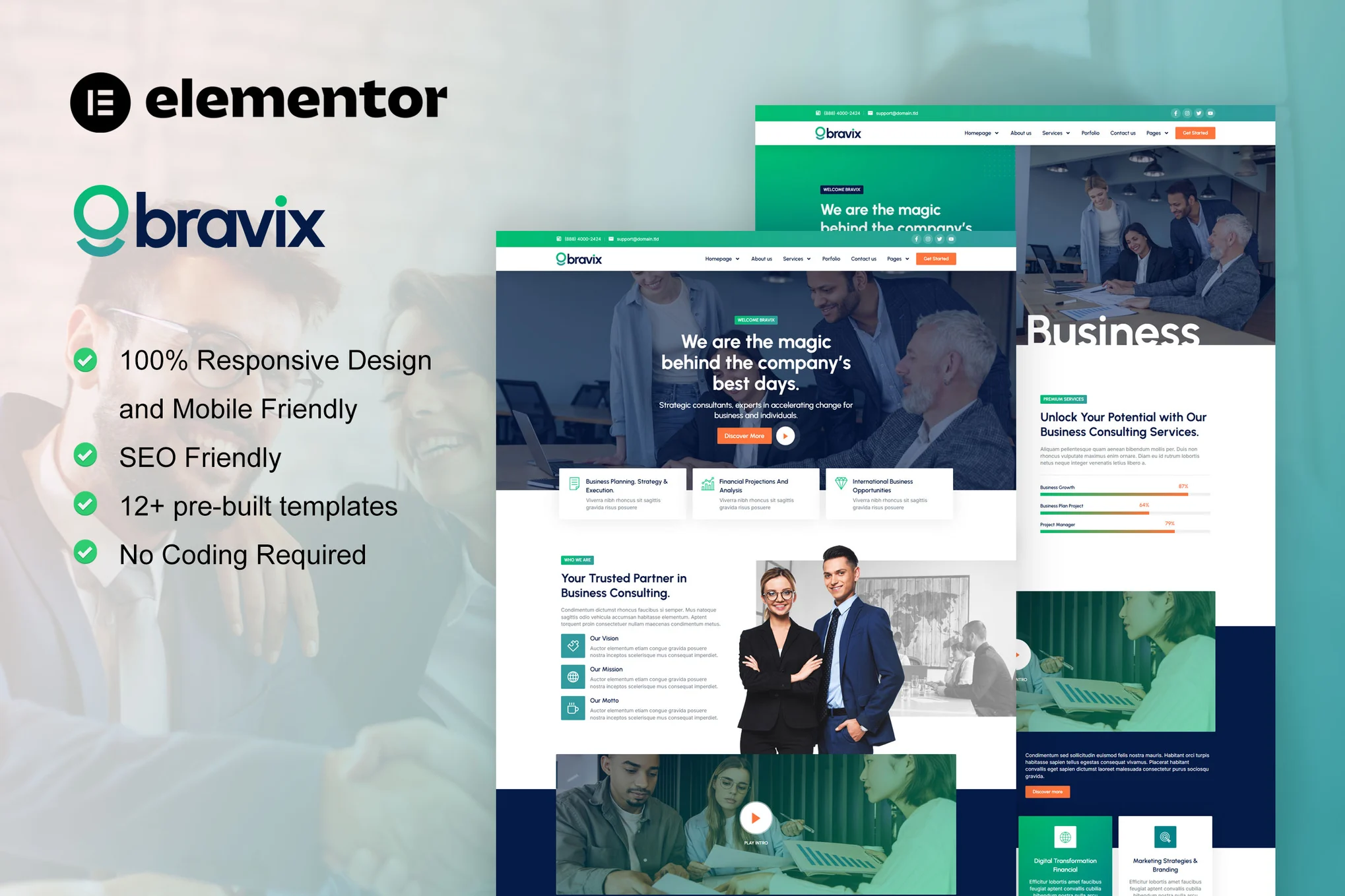 دانلود قالب کسب و کار المنتور وردپرس Bravix