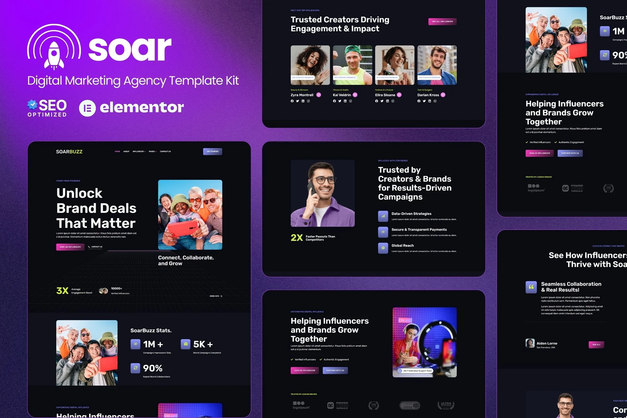 قالب آژانس‌های اینفلوئنسر مارکتینگ وردپرس SoarBuzz