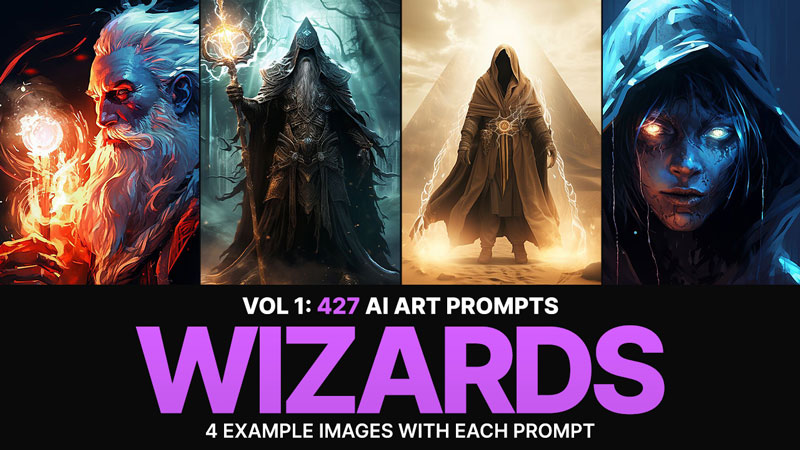 دانلود پرامپت هوش مصنوعی 427 Midjourney Prompts for Wizards