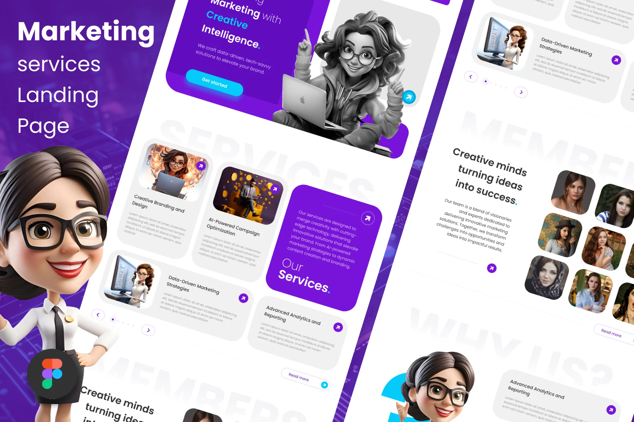 قالب فیگما Ai Creative Marketing services landing page