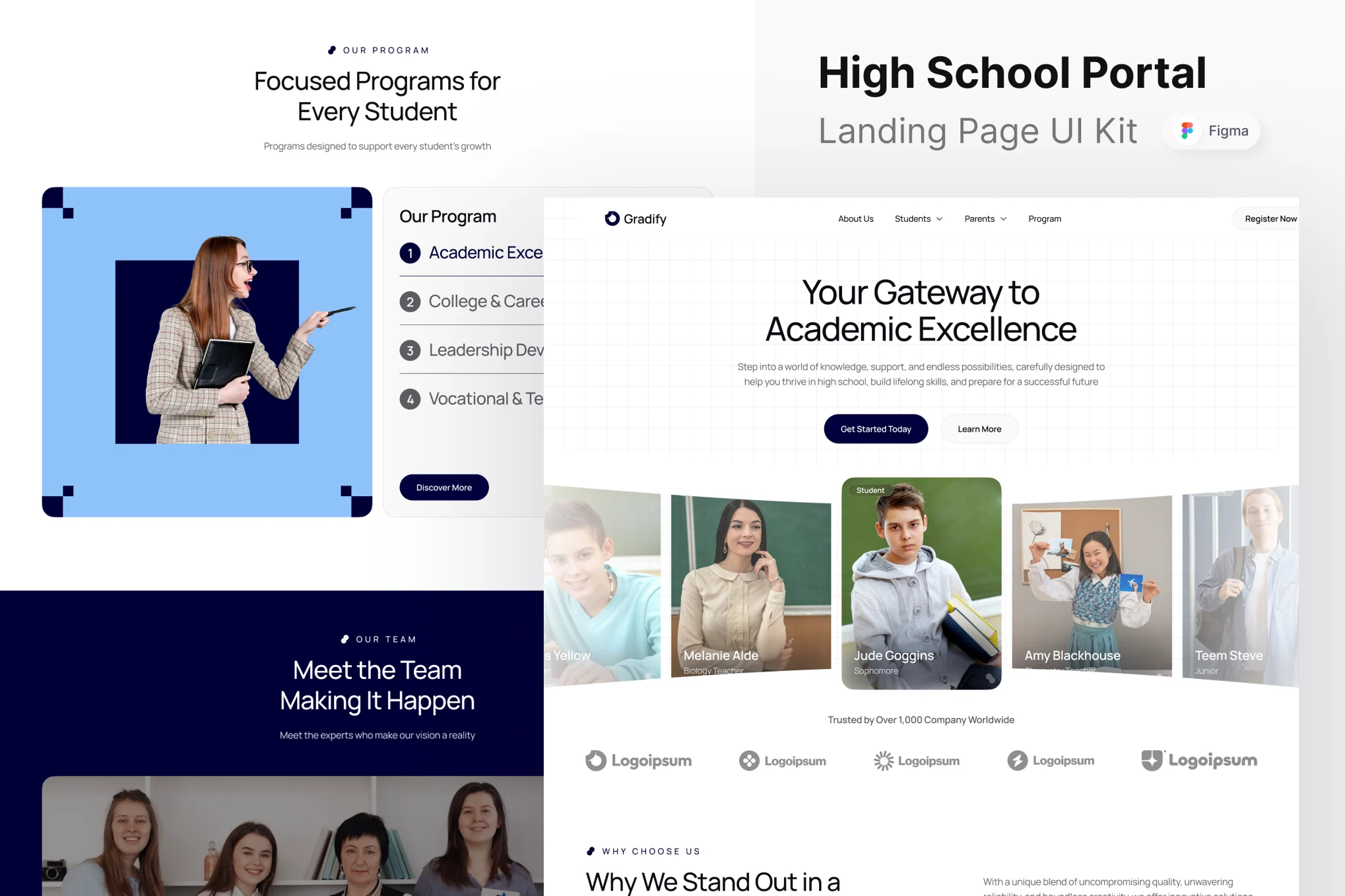 دانلود قالب فیگما Gradify - High School Portal Landing Page