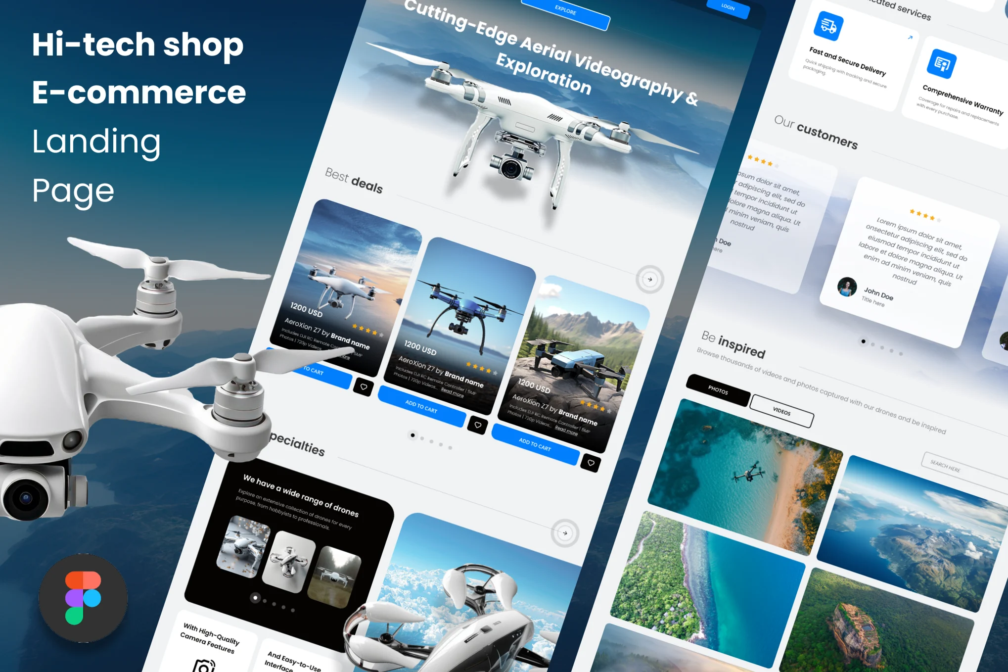 قالب فیگما Hi-Tech Drones Shop E-commerce Landing Page