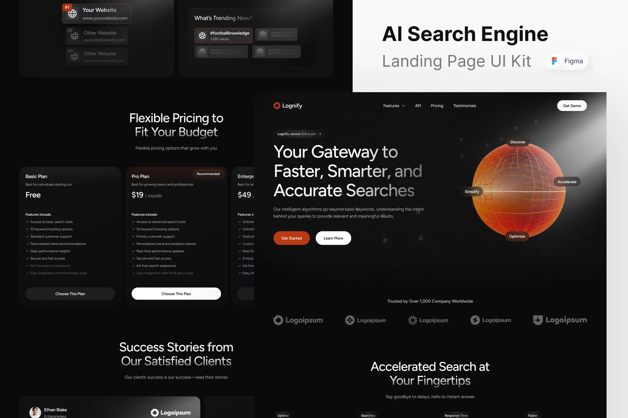 قالب فیگما Lognify - AI Search Engine Landing Page