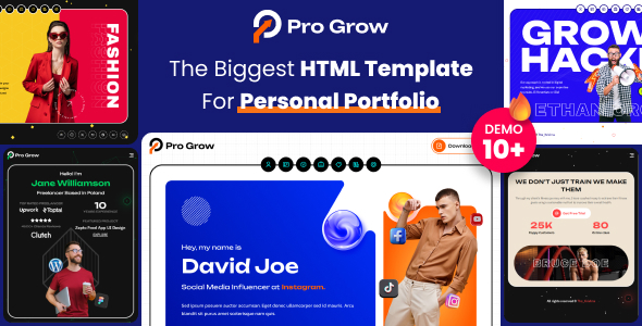 دانلود قالب HTML نمونه کار مدرن و شخصی Pro Grow
