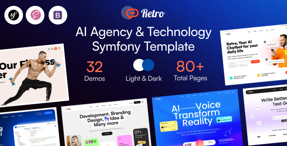 دانلود قالب Symfony شرکت و استارت آپ هوش مصنوعی Retro