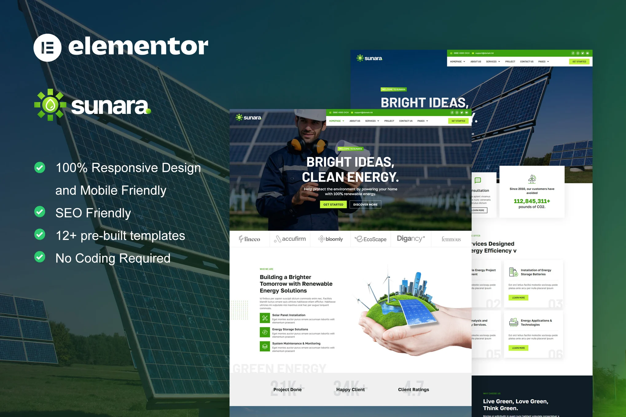 قالب خدمات انرژی خورشیدی و تجدیدپذیر وردپرس Sunara