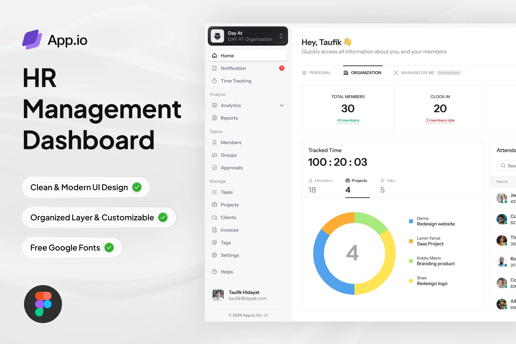 قالب فیگما App.io - HR Management Dashboard