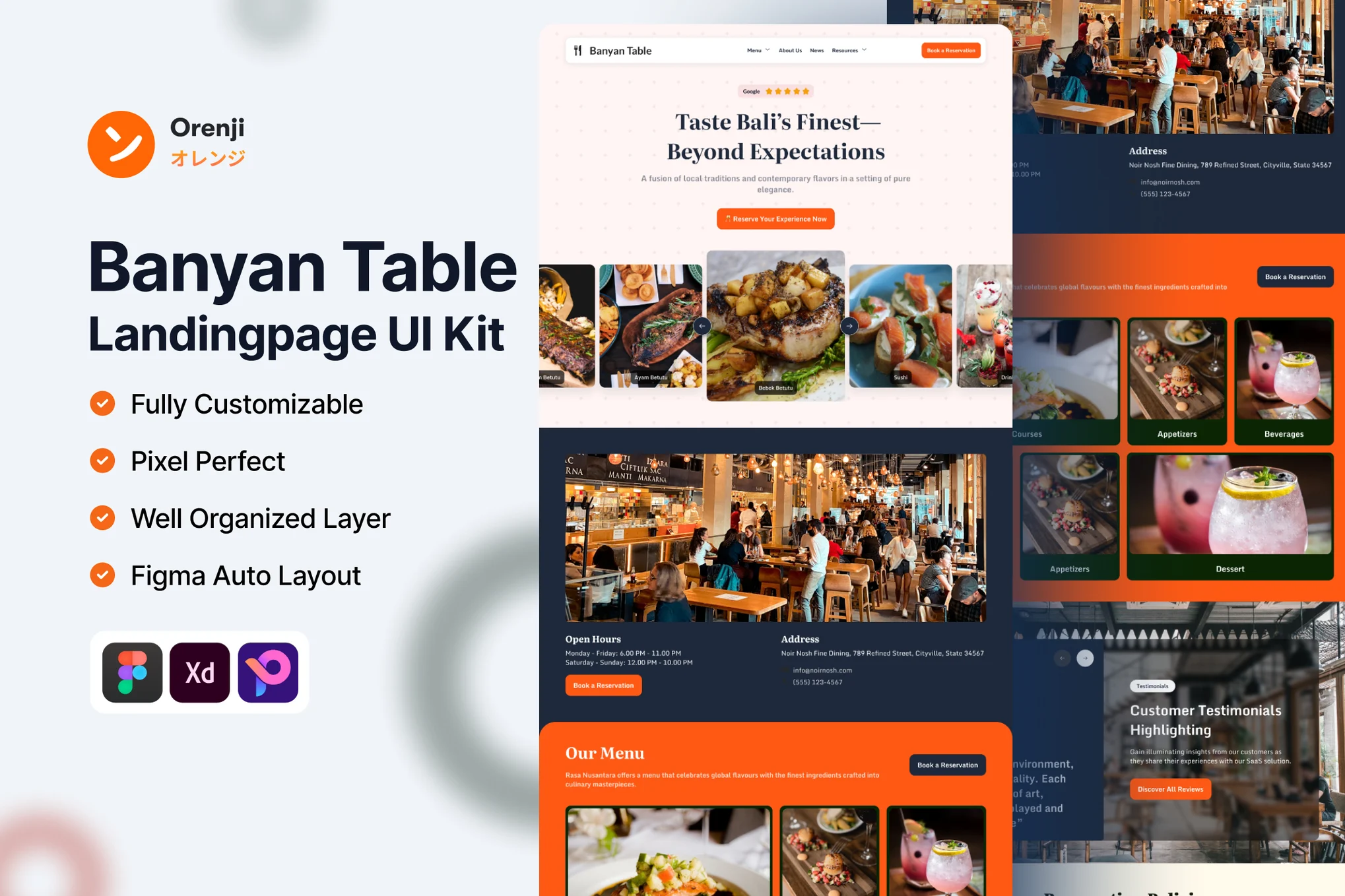 قالب فیگما Banyan Table Restaurant Landing page UI Kit