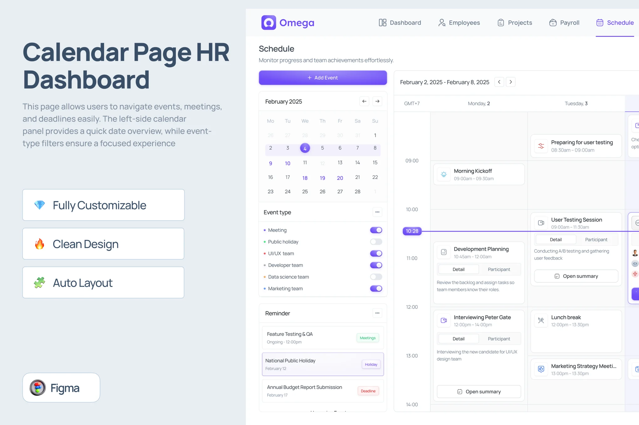 دانلود قالب فیگما Calendar Page HR Dashboard - Omega