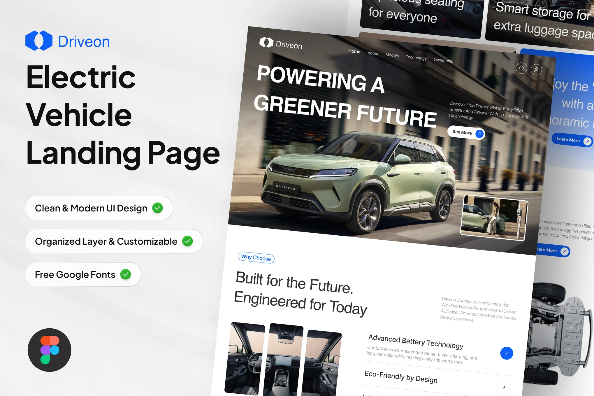قالب فیگما Driveon - Electric Vehicle Landing Page