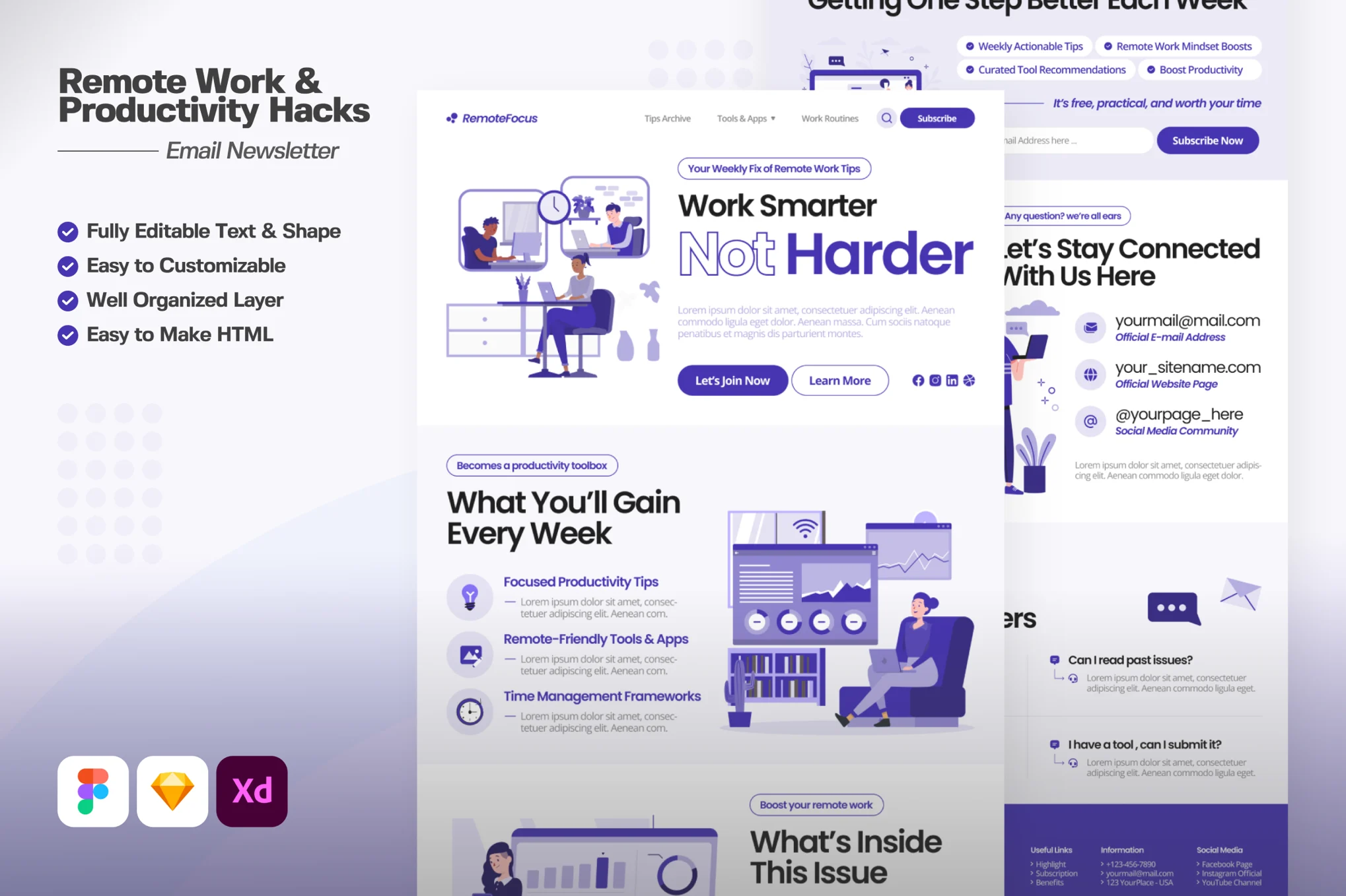 قالب فیگما Remote Work & Productivity Hacks Email Newsletter