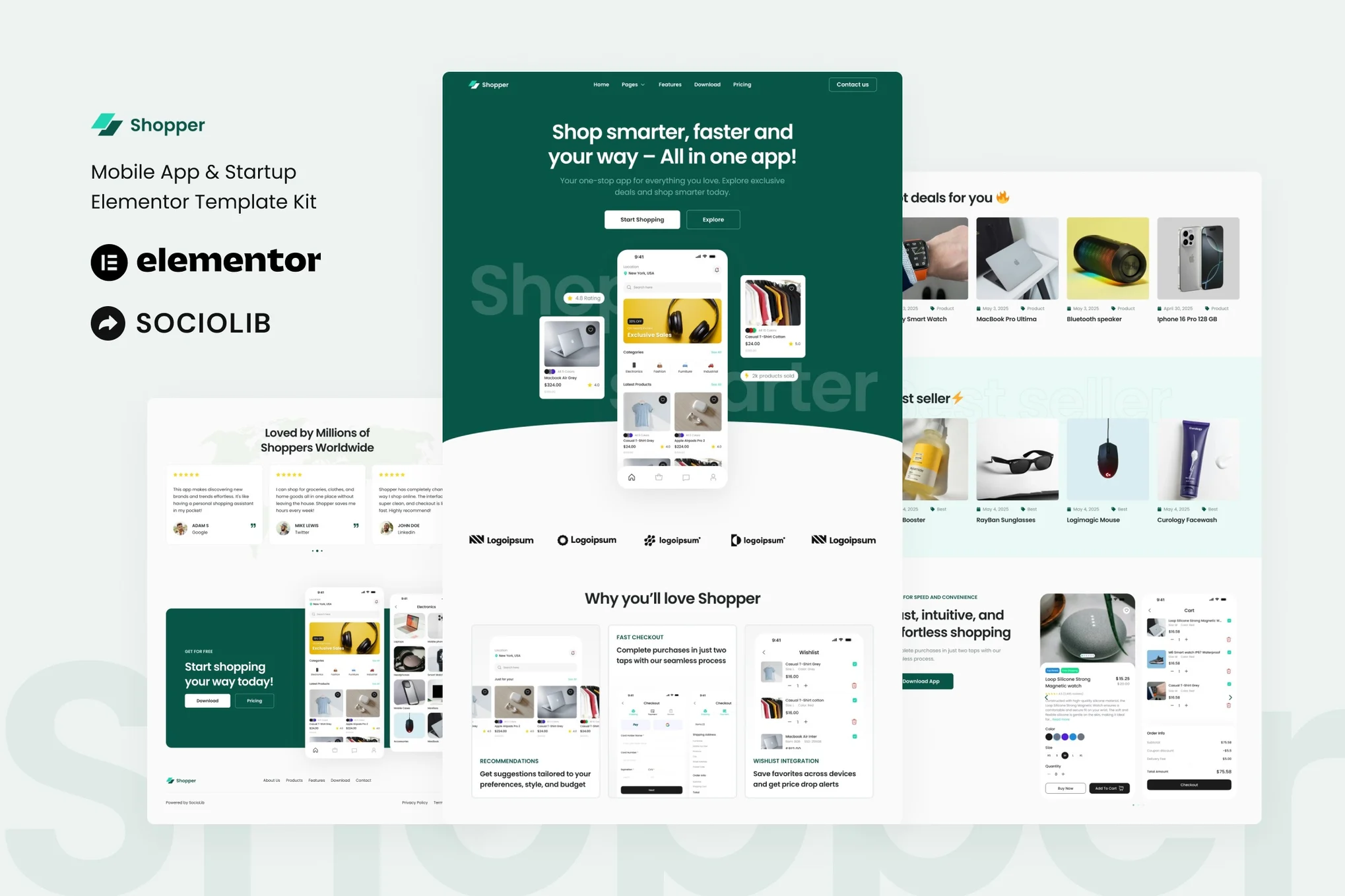 قالب اپلیکیشن موبایل و استارتاپ وردپرس Shopper