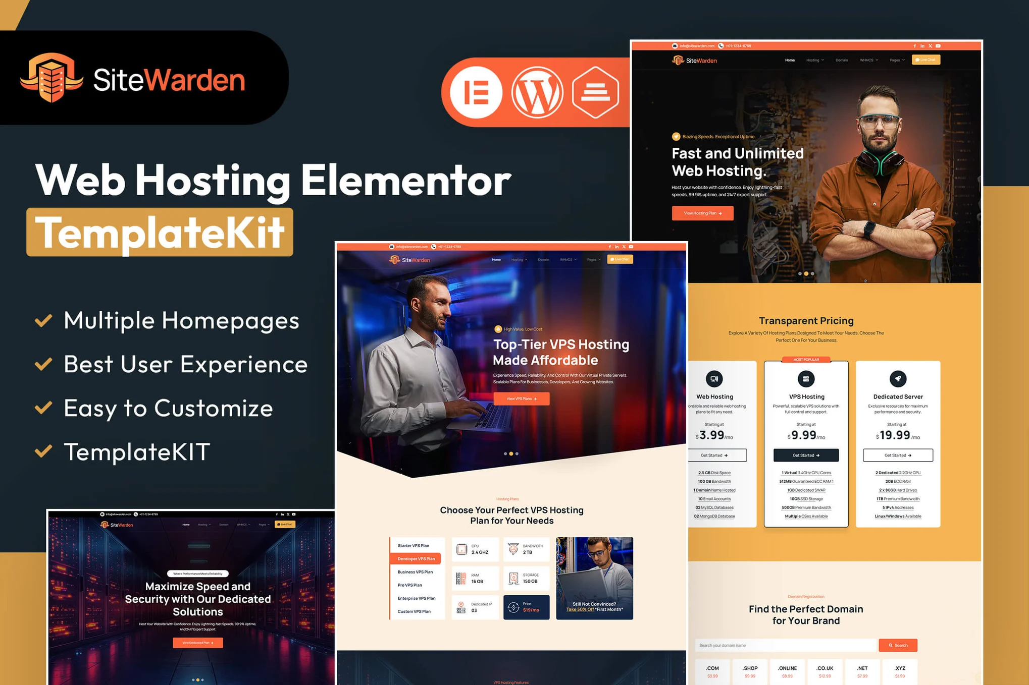 قالب شرکت هاستینگ المنتور وردپرس SiteWarden