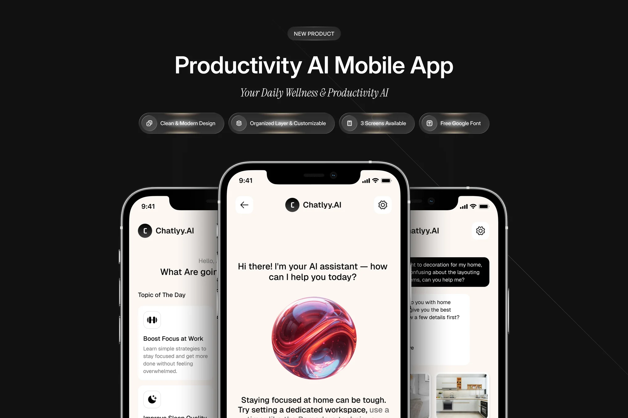 کیت UI اپلیکیشن موبایل Productivity AI