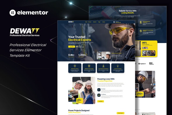 دانلود کیت المنتور Dewatt - قالب خدمات برقی و برقکار حرفه‌ای