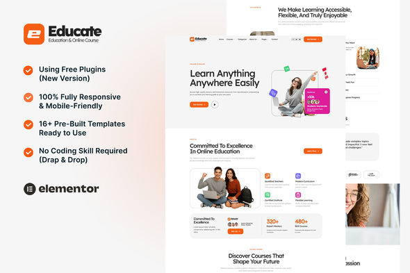 دانلود کیت المنتور Educate - قالب آموزش آنلاین و پلتفرم دوره