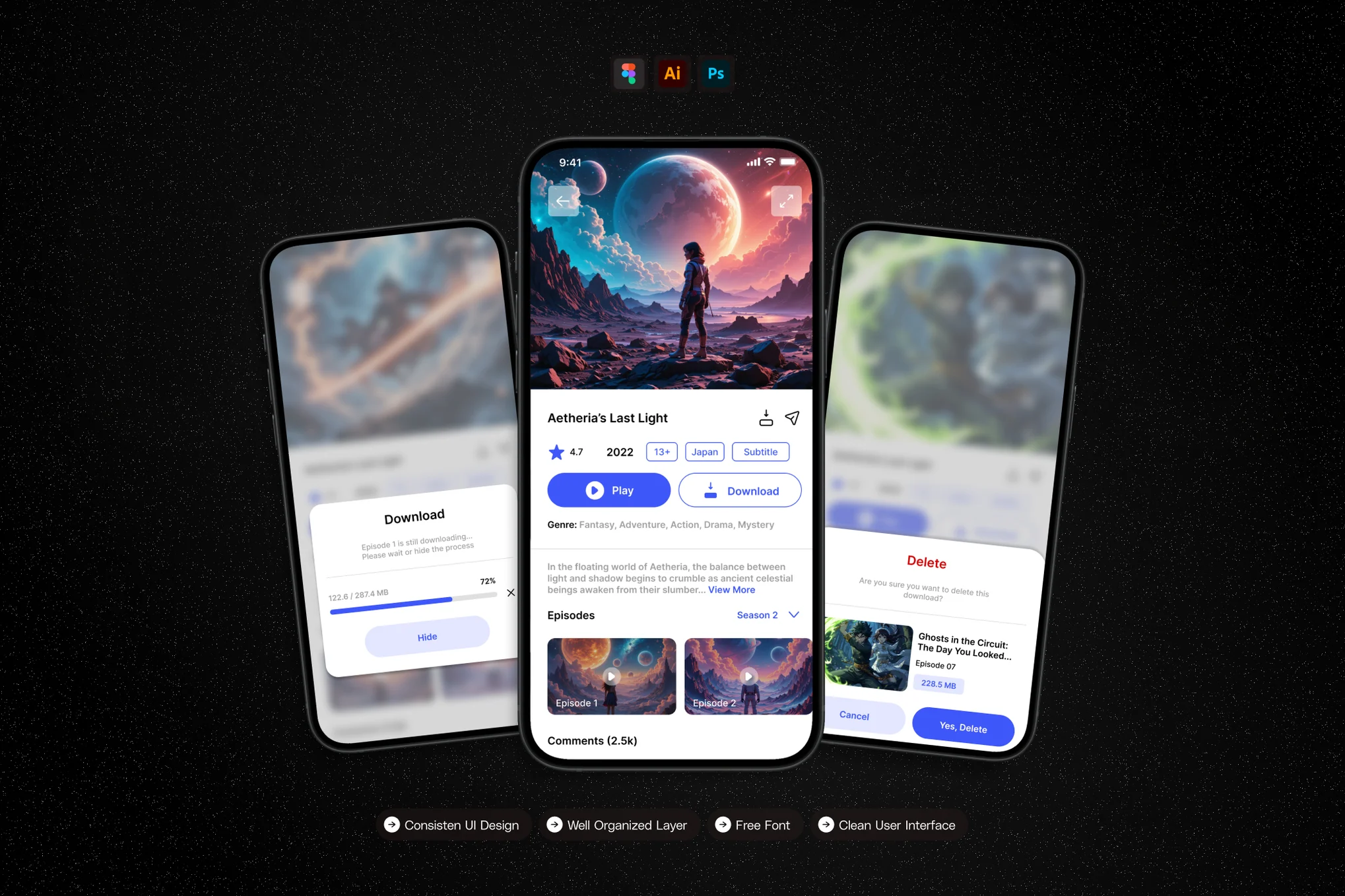 دانلود کیت رابط کاربری اپلیکیشن موبایل Anime Streaming