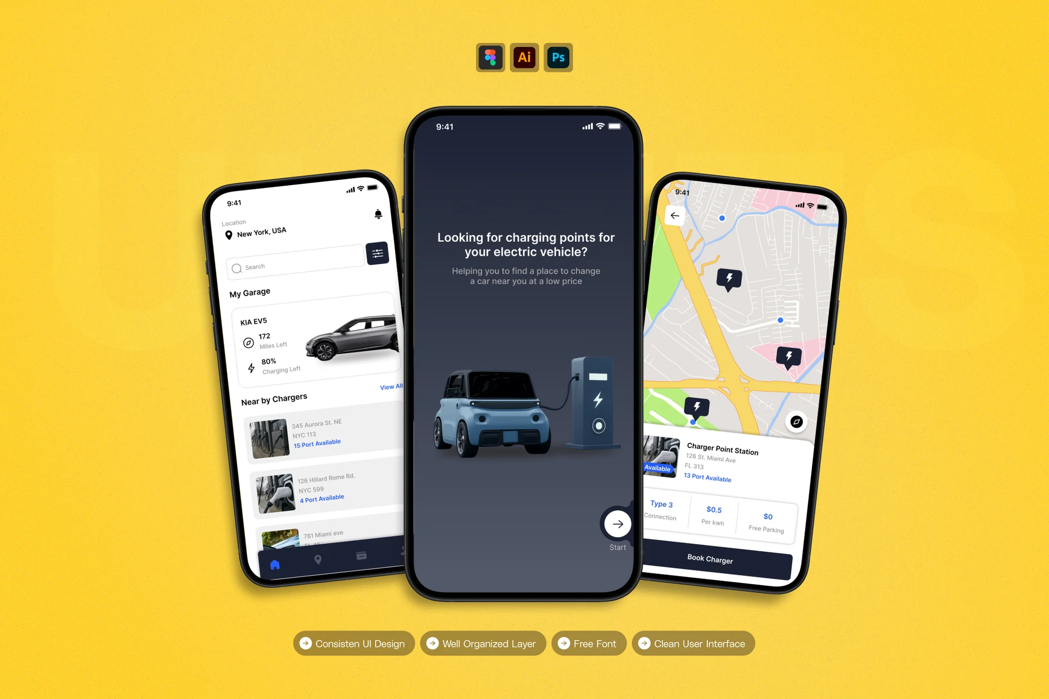 دانلود کیت رابط کاربری اپلیکیشن موبایل Car Charging - ایستگاه شارژ خودرو