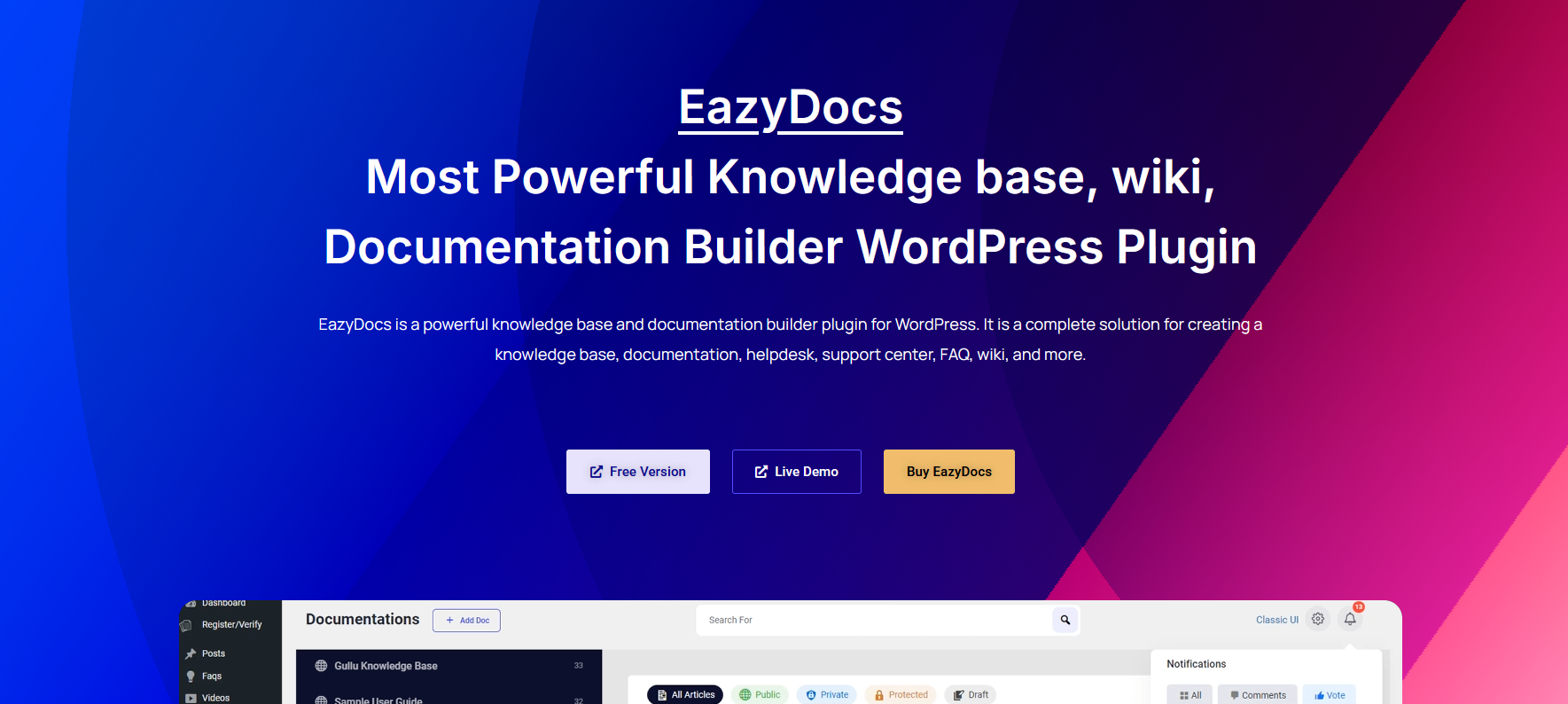 دانلود افزونه وردپرس WPNotif – افزونه پیامک و اطلاع رسانی واتساپ وردپرس افزونه EazyDocs Pro - قدرتمندترین سازنده مستندات وردپرس