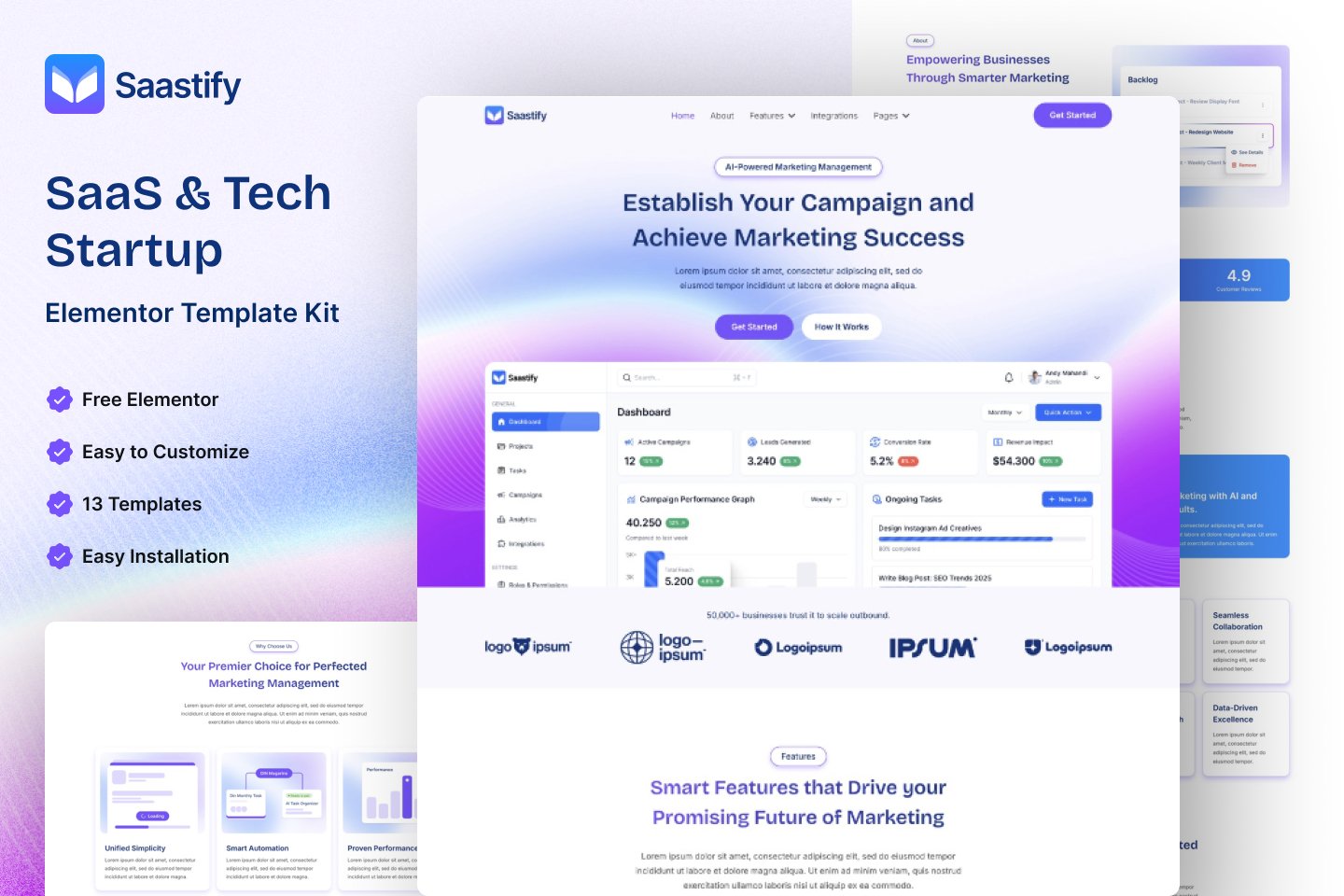 دانلود قالب کیت المنتور Saastify - پلتفرم SaaS و استارتاپ تکنولوژی