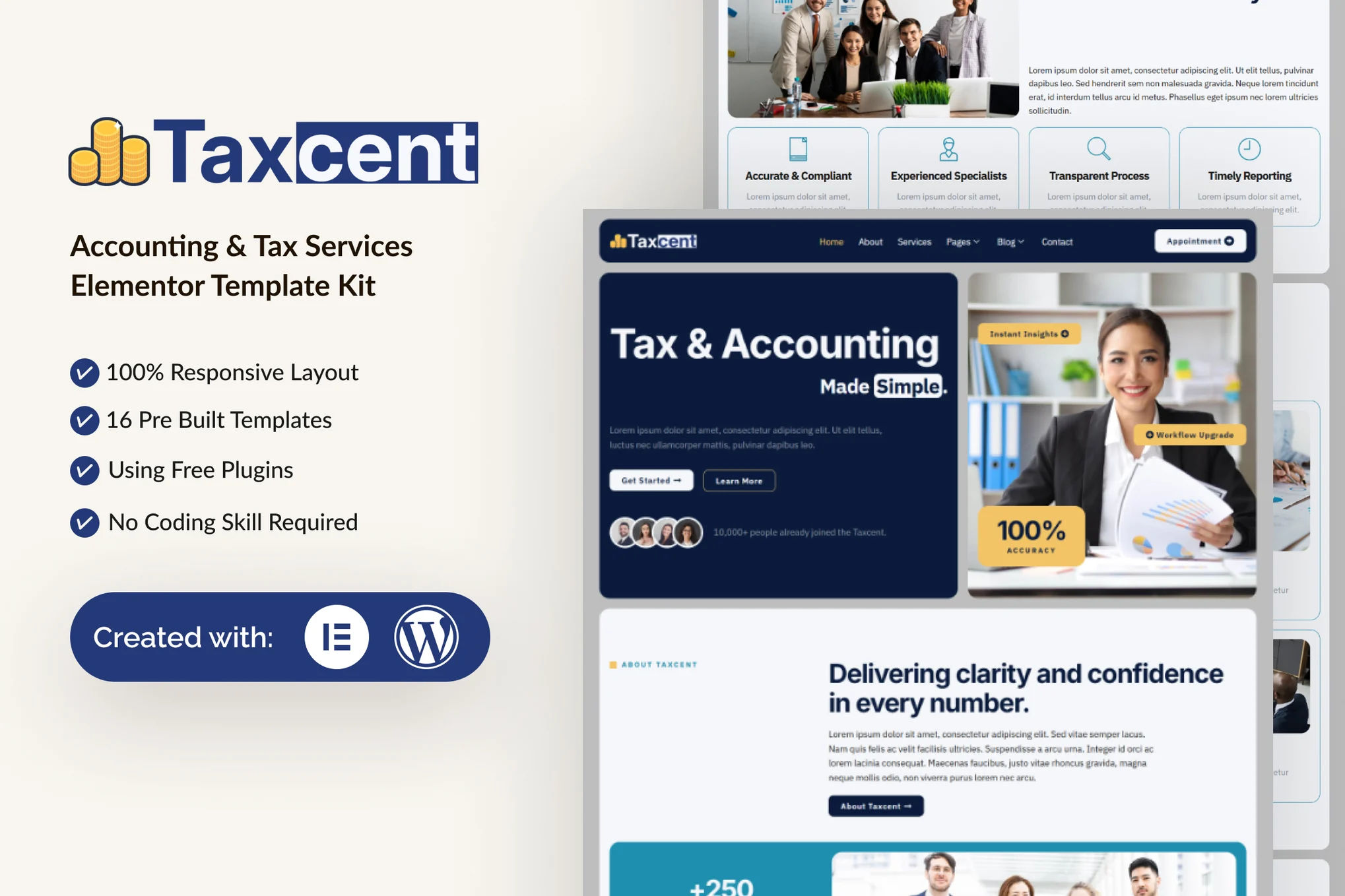 کیت المنتور Taxcent - قالب وردپرس حسابداری و خدمات مالیاتی