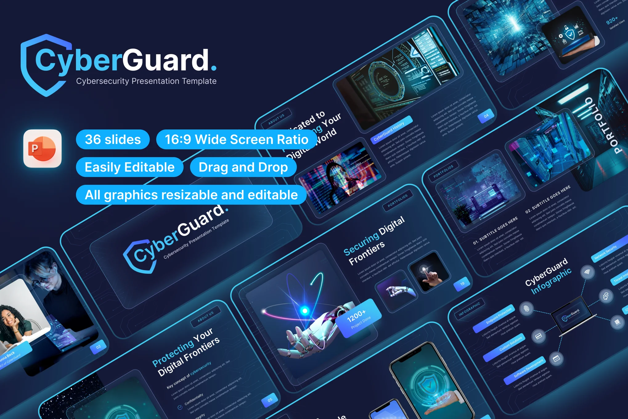 دانلود قالب پاورپوینت امنیت سایبری و تکنولوژی CyberGuard