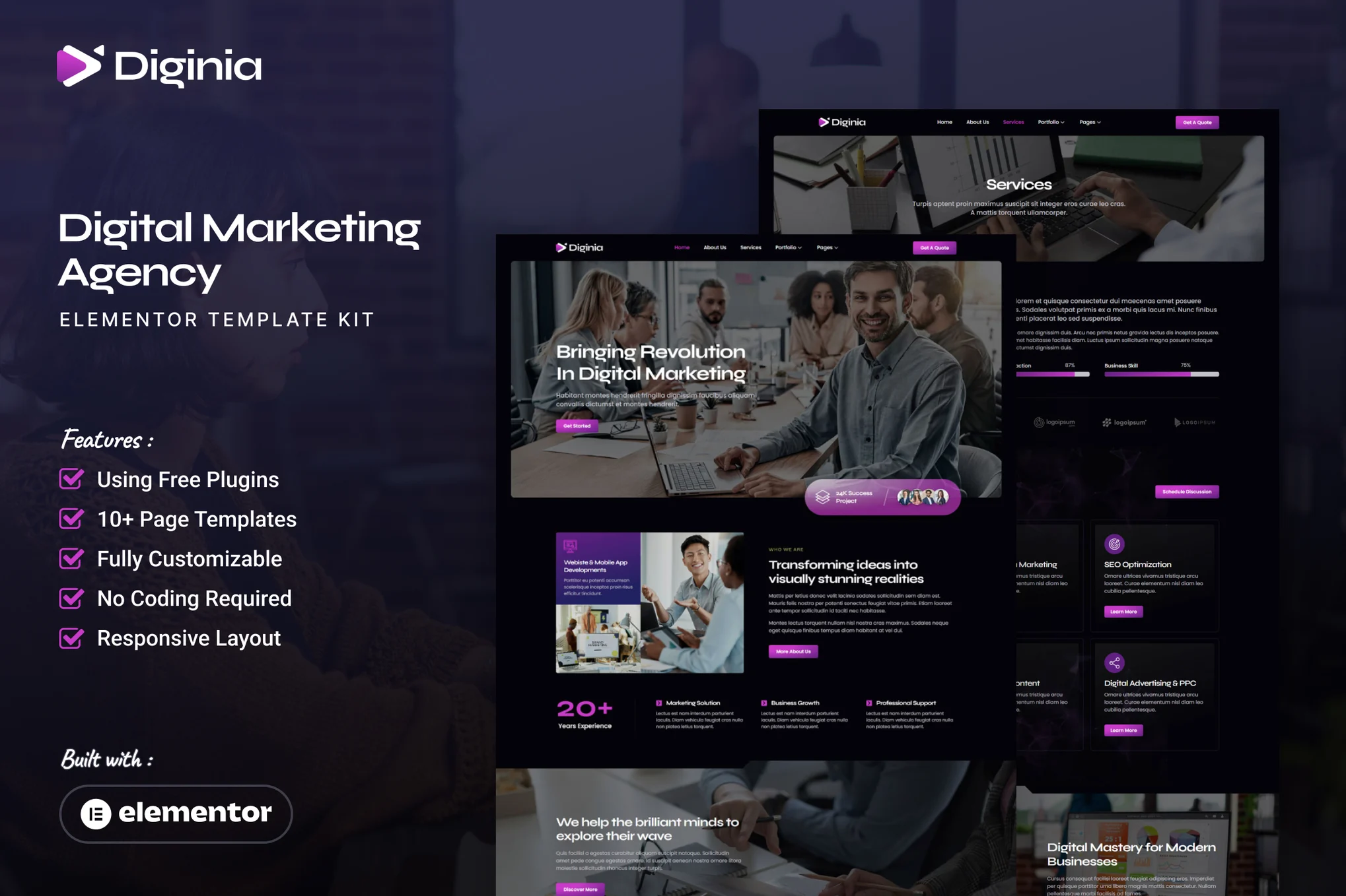 کیت المنتور Diginia - قالب دیجیتال مارکتینگ و تبلیغات آنلاین