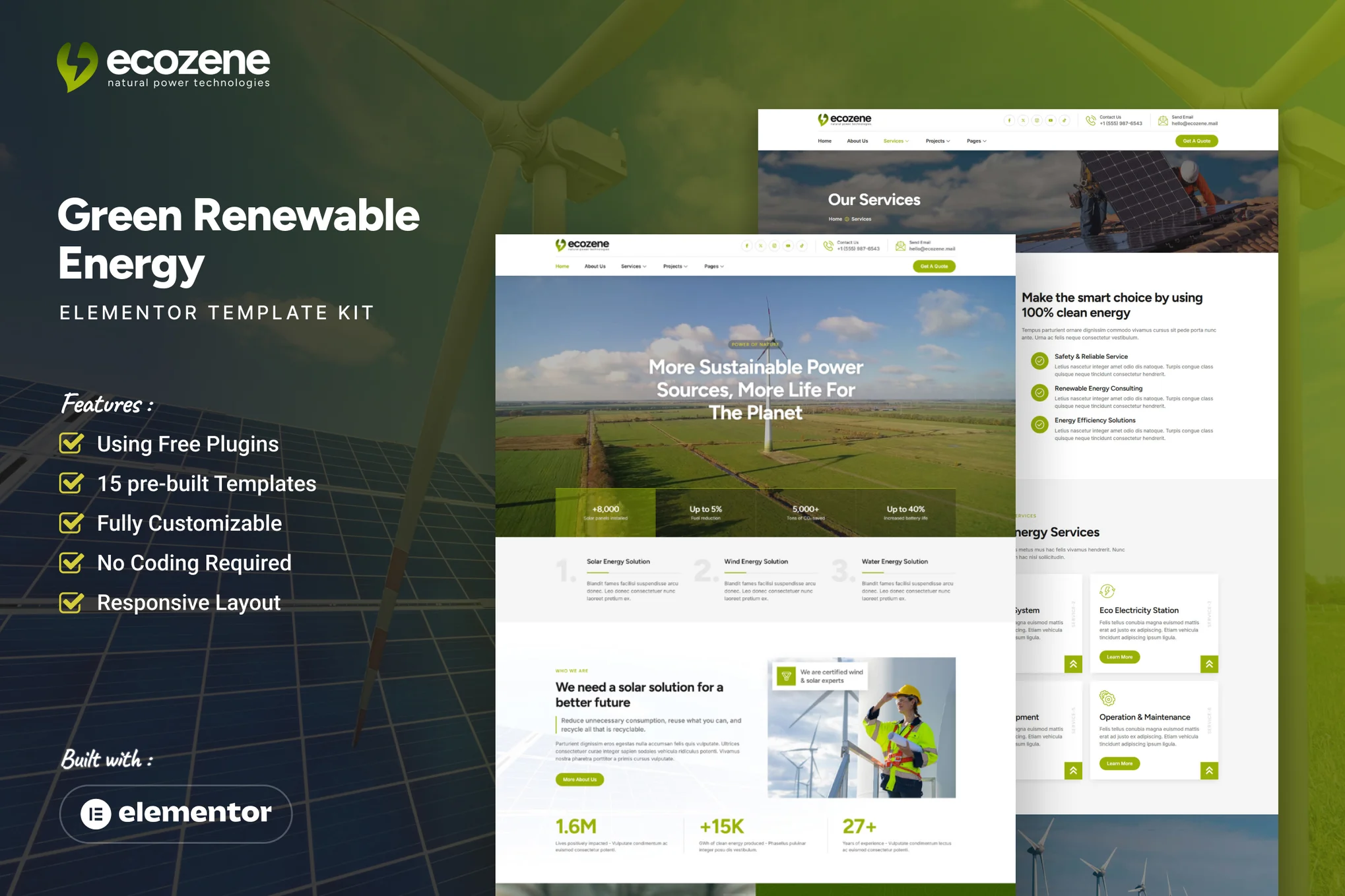 کیت المنتور Ecozene - قالب سایت خدمات پنل‌های خورشیدی