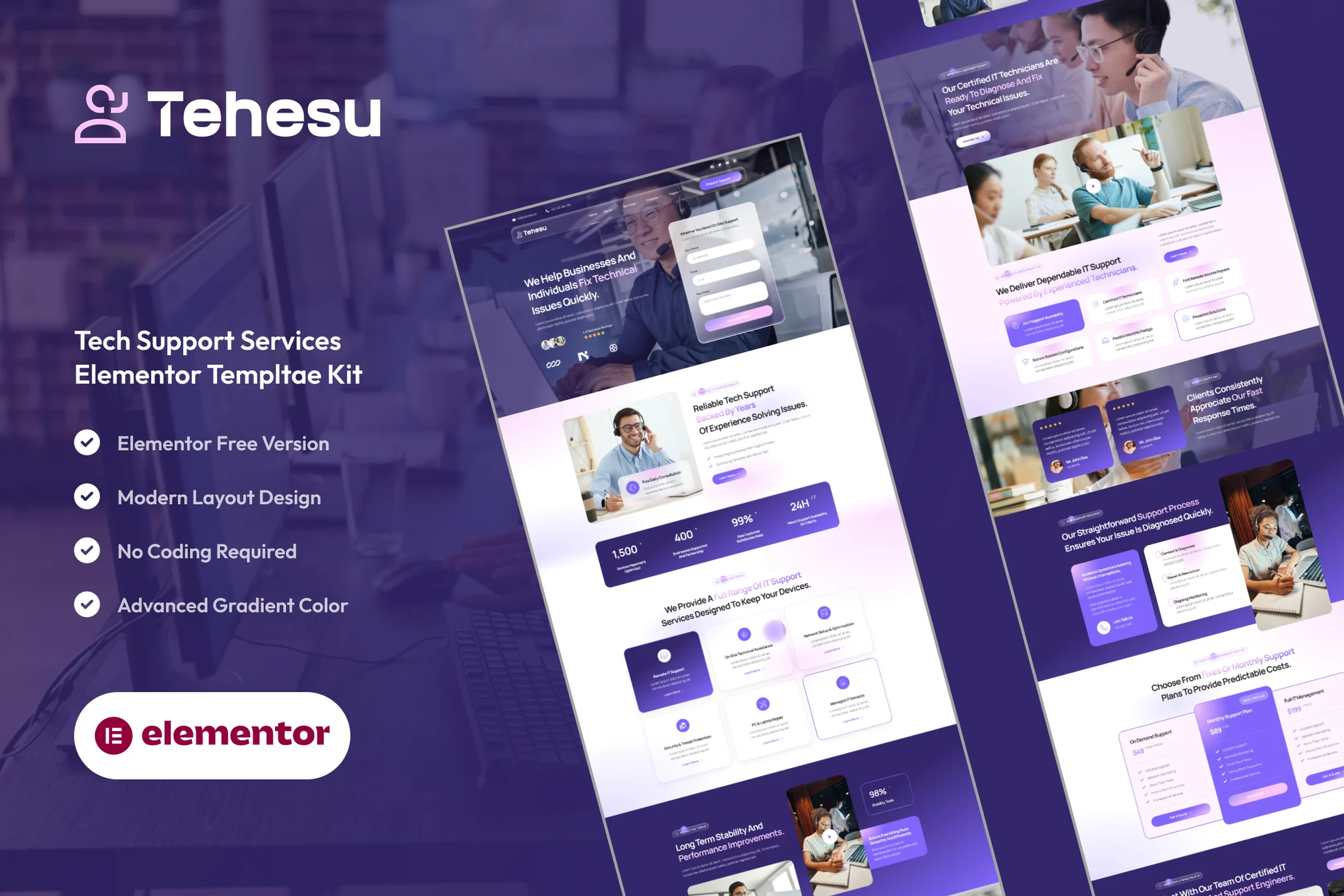 کیت المنتور Tehesu - قالب سایت پشتیبانی فنی و خدمات IT