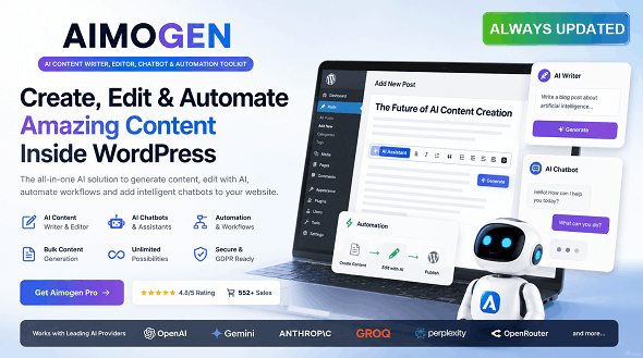 دانلود افزونه وردپرس Aimogen Pro - تولید محتوا با هوش مصنوعی