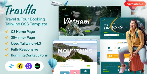 travlla travel tour booking tailwind css template